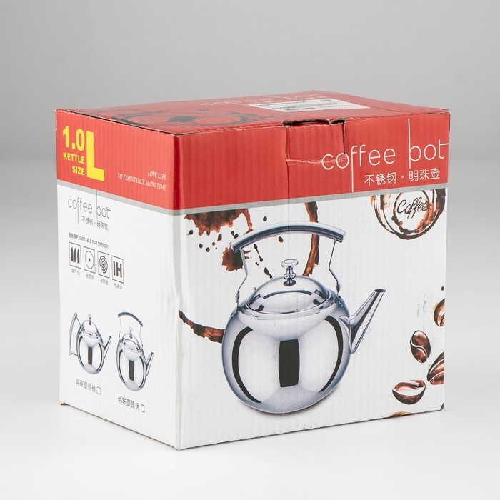 Чайник из нержавеющей стали &laquo;Жуан&raquo;, 1 л, металлическое сито, цвет хромированный