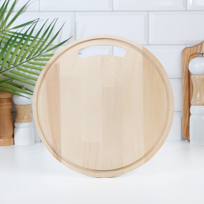 Доска разделочная деревянная с желобом Доска разделочная деревянная с желобом "Круг" 26х26х0,8 см береза