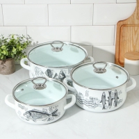 Набор кастрюль &laquo;Рыба&raquo;, 3 предмета: 2 л, 3 л, 4 л, стеклянные крышки, индукция