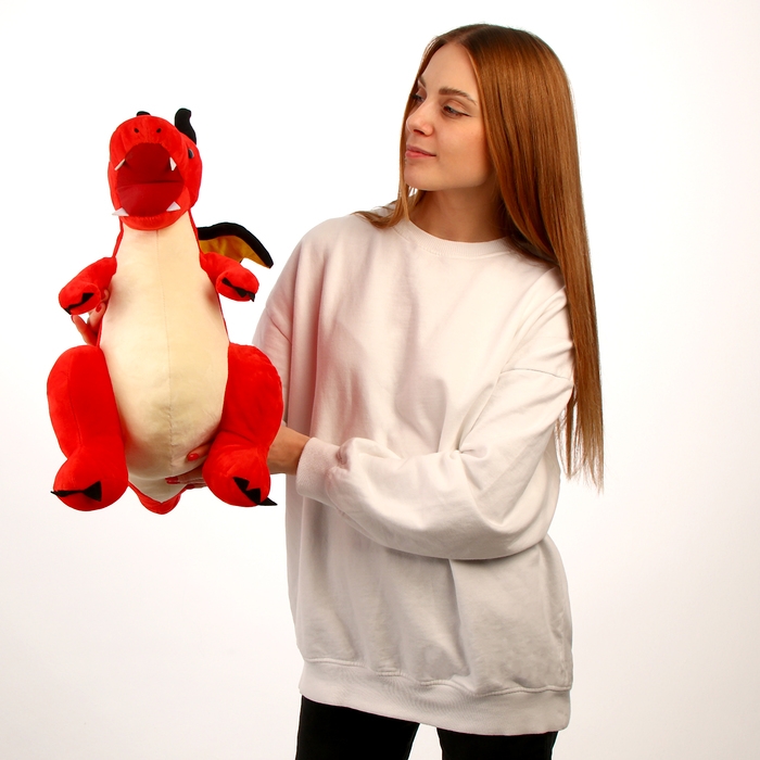 Мягкая игрушка &laquo;Дракон&raquo;, с чёрными крыльями, 45 см, цвет красный