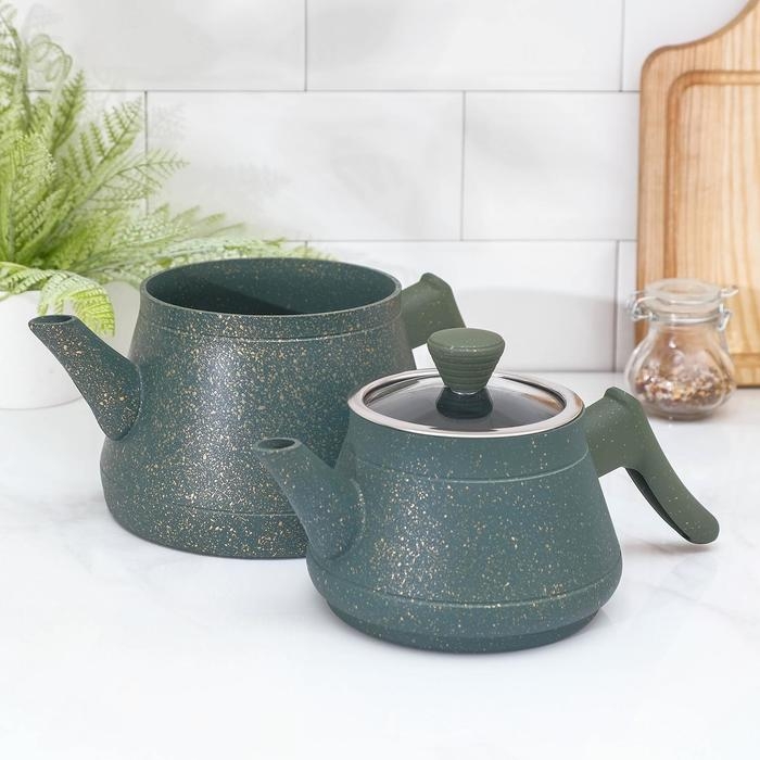 Чайник двойной &laquo;Турецкий&raquo;, 1 л, 2 л, антипригарное покрытие, цвет МИКС