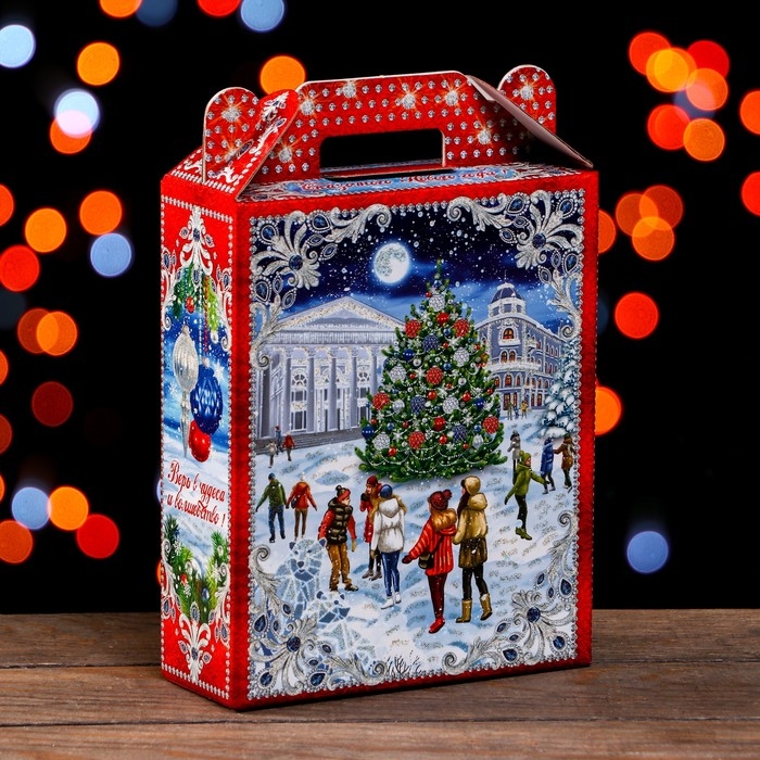 Новый год. Подарочная коробка "На Катке" 16,8 х 7 х 25 см.