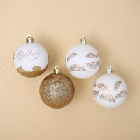 Шары ёлочные новогодние &laquo;С Новым годом!&raquo;, на Новый год, пластик, d=6, 4 шт., цвет белое золото
