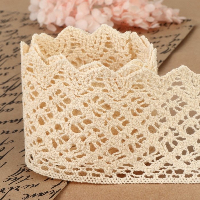 Кружево вязаное, 80 мм &times; 10 &plusmn; 1 м, цвет бежевый