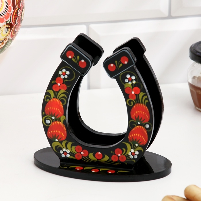 Салфетница &laquo;Подкова&raquo;, 7 х 12 см, хохлома