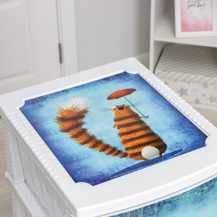 Комод детский 4-х секционный Росспласт «Декор. Кот», 38×95см, цвет белый Комод детский 4-х секционный Росспласт «Декор. Кот», 38×95см, цвет белый