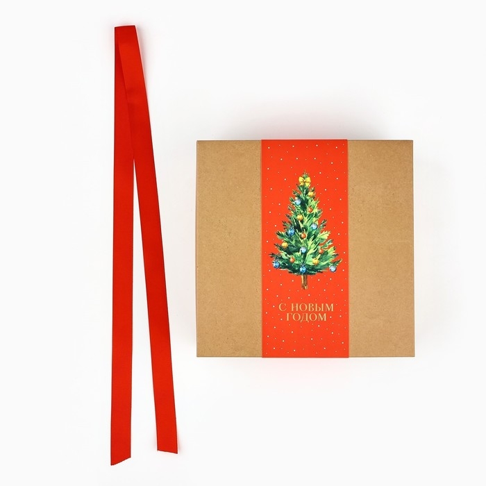 Коробка подарочная новогодняя складная &laquo;С Новым годом&raquo;, тиснение, 20 х 20 х 8 см, Новый год