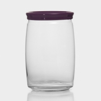 Банка для сыпучих продуктов стеклянная Cesni, 1,1 л, сиреневая пластиковая крышка