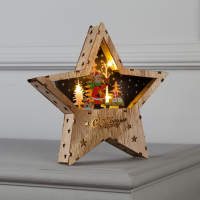 Светодиодная фигура &laquo;Звезда с новогодним оленем&raquo; 22 &times; 22 &times; 4 см, дерево, батарейки АААх2 (не в комплекте), свечение тёплое белое