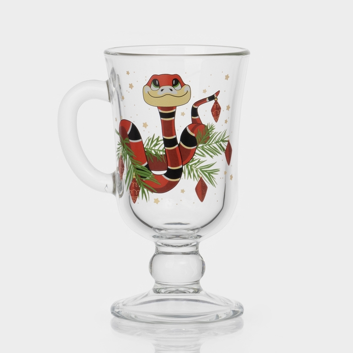 Кружка стеклянная для глинтвейна &laquo;Новогодние змейки&raquo;, 200 мл, МИКС