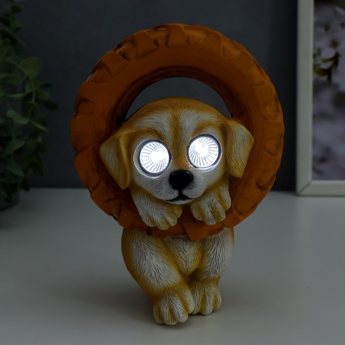 Сувенир полистоун свет "Пёсик зацепился за колесо" от солнечной батареи 19,5х11х13,5 см