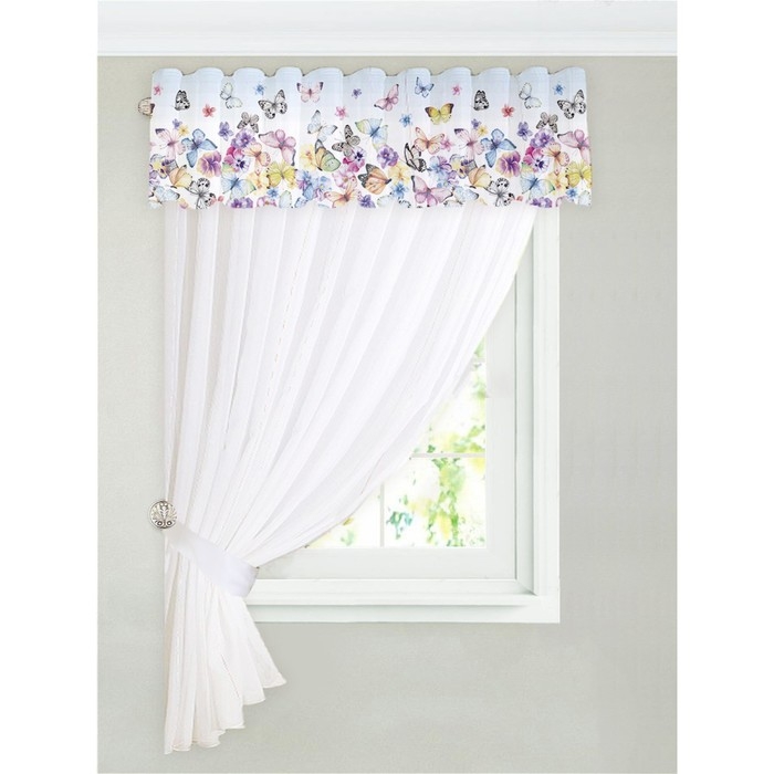 Тюль с подхватом и ламбрекеном "Бабочки" 250х200см, 100% п/э, вуаль