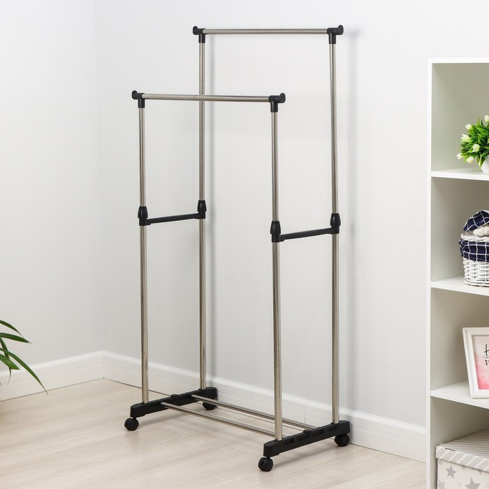 Стойка - вешалка напольная для одежды Доляна, телескопическая, 2 перекладины, подставка для обуви, 80&times;43&times;90(160) см