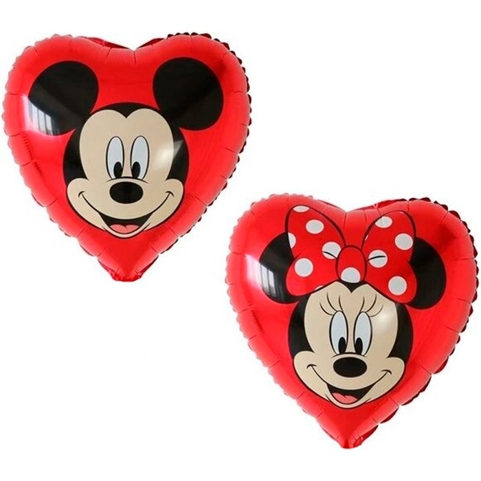 Шар фольгированный 18" &laquo;Микки Маус и Мини Маус&raquo;, сердце, красный, 1 шт.