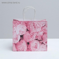Пакет подарочный крафтовый, упаковка, &laquo;Пионы&raquo;, 25 х 22 х 12 см