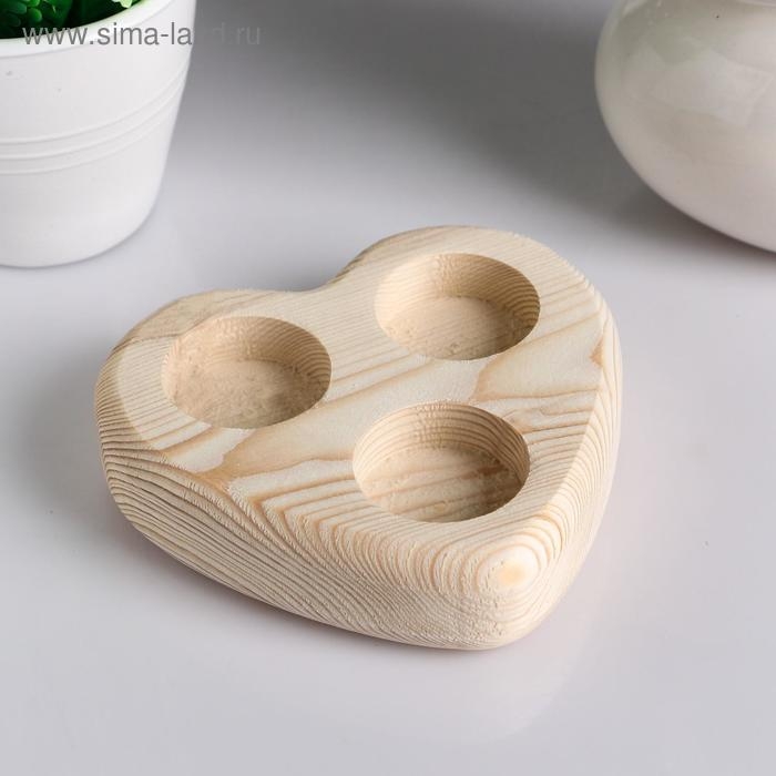 Подсвечник деревянный под 3 свечи "Сердце", МАССИВ, 12.5&times;12&times;3 см