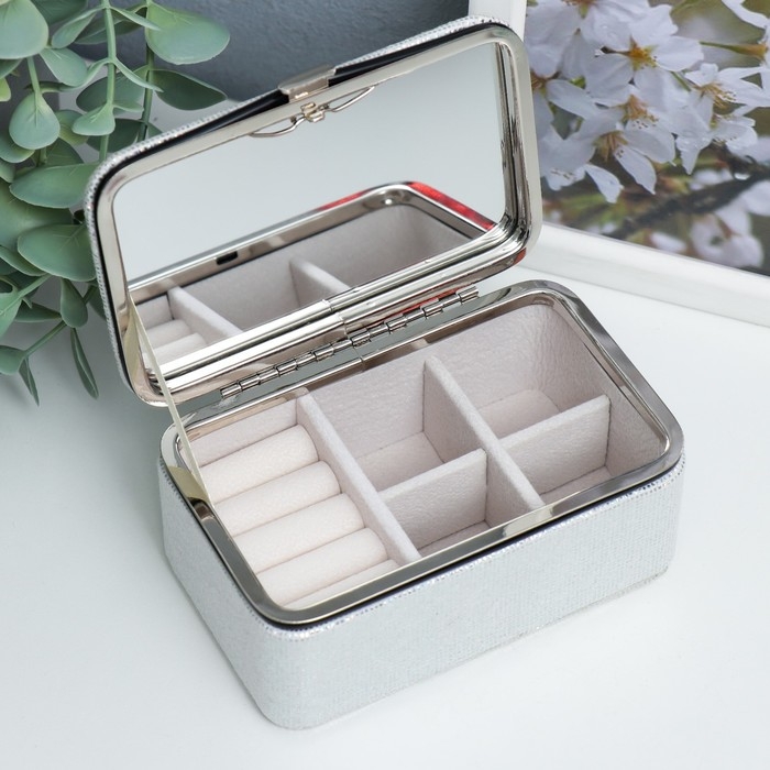 Шкатулка кожзам для украшений Шкатулка кожзам для украшений "Мелкие квадратики. Серебро" 6х7х12 см