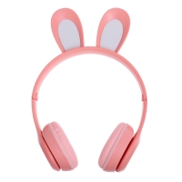 Наушники беспроводные &laquo;Зайчик&raquo;, звуковые и световые эффекты, складные, цвет розовый