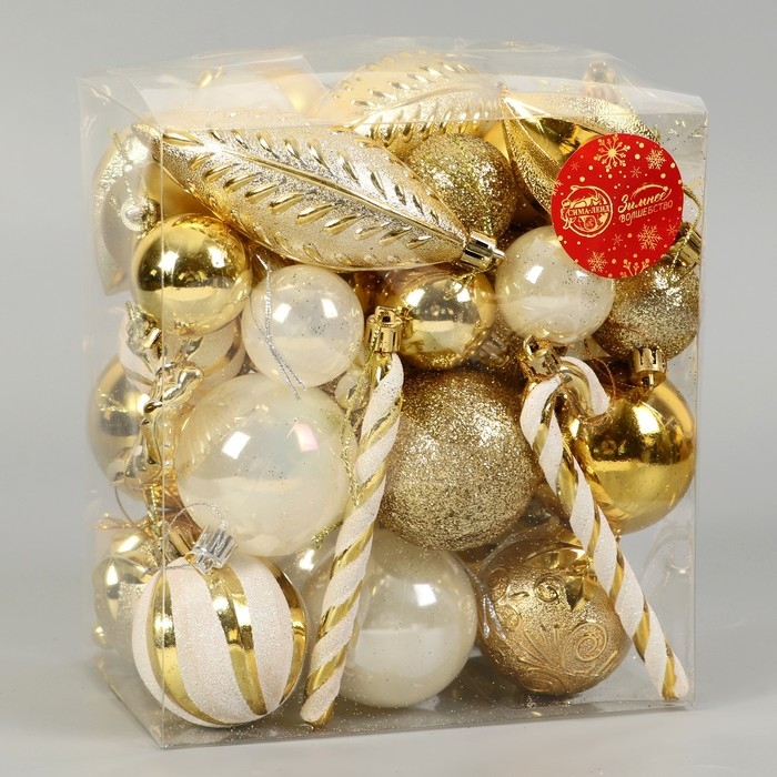 Набор украшений пластик 40 шт "Зимняя радость" бело-золотой