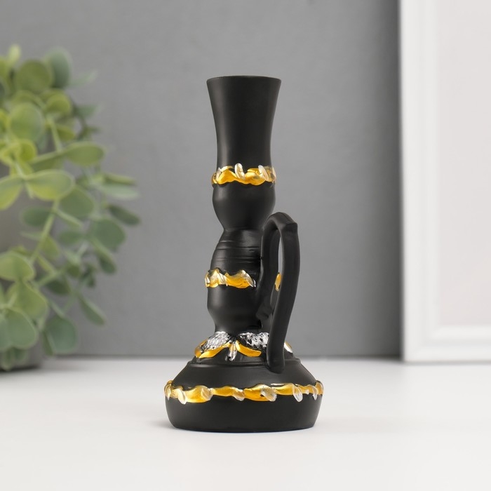 Подсвечник полистоун "Лампа с цветущим узором" d-2 см, чёрный 6х6х13 см