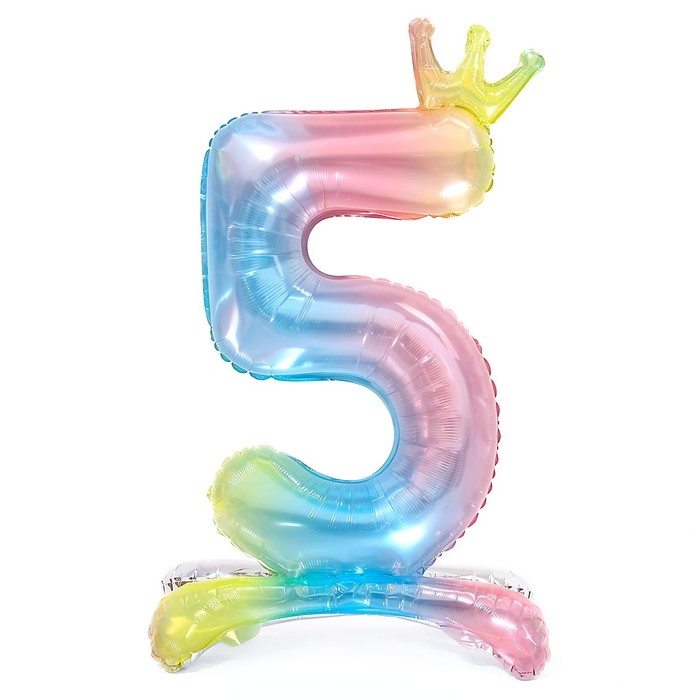 Шар фольгированный 32" &laquo;Цифра 5 с короной&raquo;, градиент, на подставке