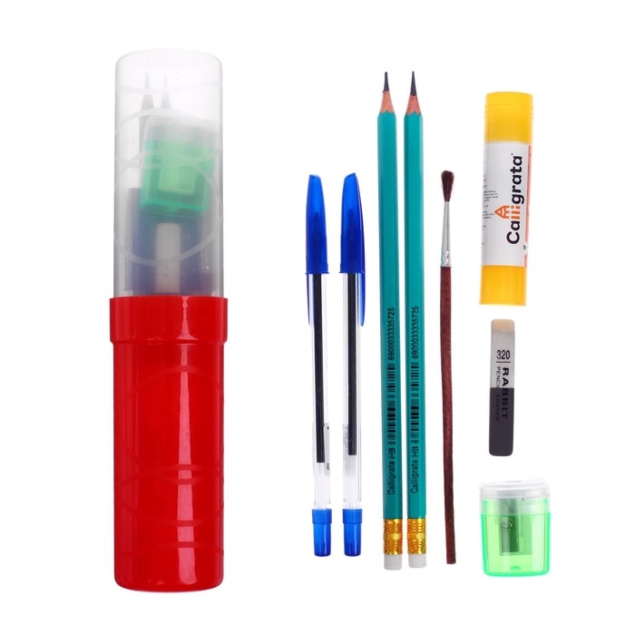 Пенал пластиковый тубус 45 х 195 с наполнением (9 предметов) МИКС Пенал пластиковый тубус 45 х 195 с наполнением (9 предметов) МИКС