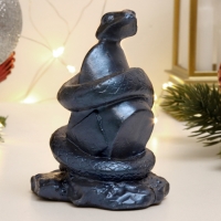 Новый год. Символ 2025. Фигура "Змея на камне" синий лунный, 9х7х5см