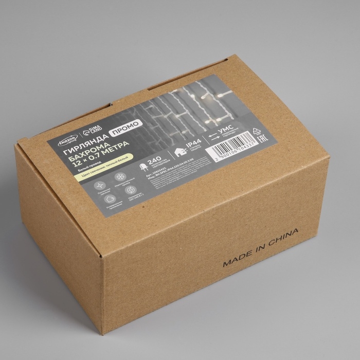 Гирлянда «Бахрома» 12 × 0.7 м, IP44, УМС, белая нить, 240 LED, свечение тёплое белое, 220 В Гирлянда «Бахрома» 12 × 0.7 м, IP44, УМС, белая нить, 240 LED, свечение тёплое белое, 220 В