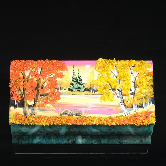 Ларец "Осень" 15х7х5,5 см, каменная крошка, змеевик