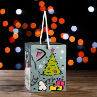 Новый год. Подарочная коробка кубик "Котенок", 12 х 12 х 15,5 см