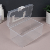 Органайзер для хранения, с крышкой, с ручкой, 19,5 &times; 12 &times; 11 см цвет прозрачный/белый