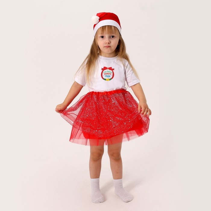 Карнавальный набор &laquo;Новогодний образ&raquo;: футболка, юбка, шапка, термонаклейка, рост 110&ndash;116 см