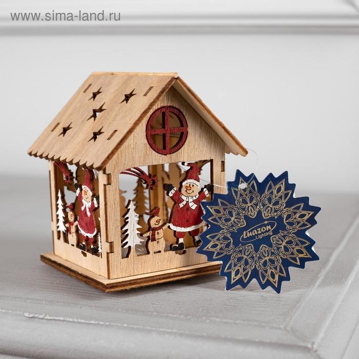 Ёлочная игрушка &laquo;Домик со снеговиком&raquo;, от батареек, свечение тёплое белое