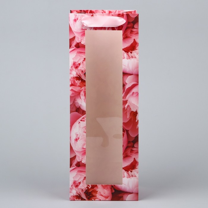Пакет подарочный под бутылку, упаковка, &laquo;Цветы&raquo;, 36 х 13 х 10 см