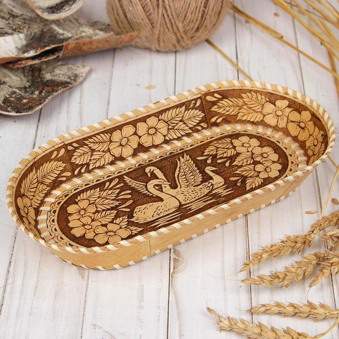 Тарелка «Лебедь», овальная, береста Тарелка «Лебедь», овальная, береста