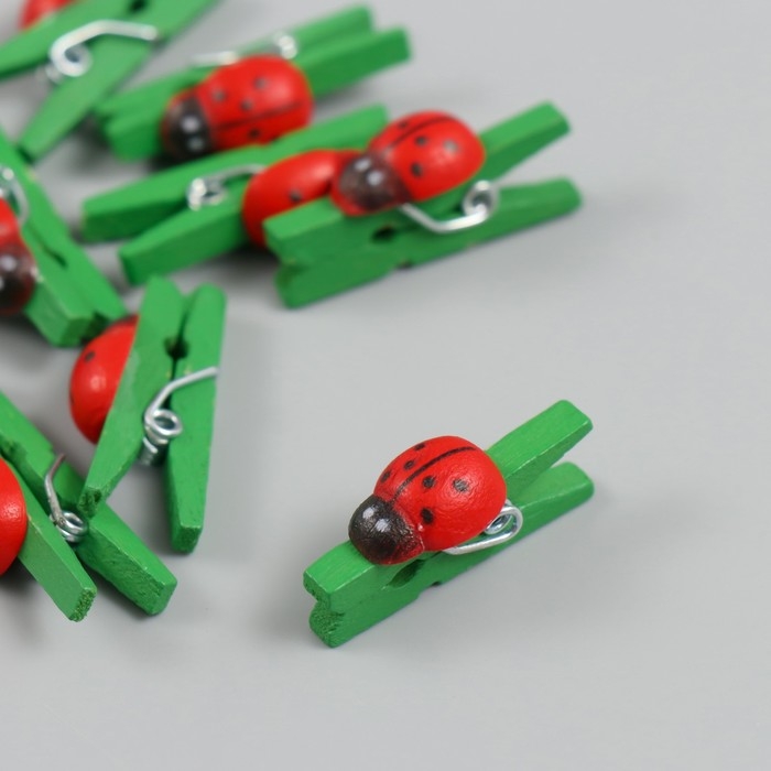 Декор для творчества дерево Декор для творчества дерево "Прищепка с божьей коровкой" зелёный набор 12 шт 0,9х2,5 см