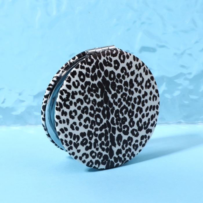 Зеркало складное &laquo;ANIMAL&raquo;, d = 7 см, с увеличением, искусственная кожа, цвет &laquo;зебра&raquo;