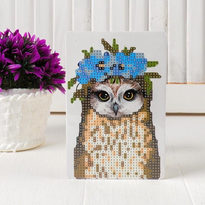 Алмазная вышивка &laquo;Совушка с венком из цветов&raquo;, с частичным заполнением, с подставкой, 10 &times; 15 см