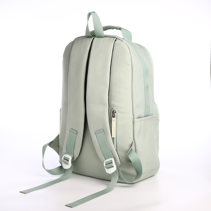 Рюкзак школьный из текстиля на молнии, 5 карманов, цвет зелёный