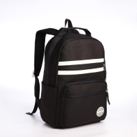 Рюкзак школьный из текстиля на молнии, 5 карманов, цвет чёрный