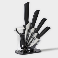 Набор кухонный на подставке Доляна &laquo;Симпл&raquo;, 5 предметов: ножи 7,5 см, 10,5 см, 13,5 см, 15 см, овощечистка, цвет чёрный