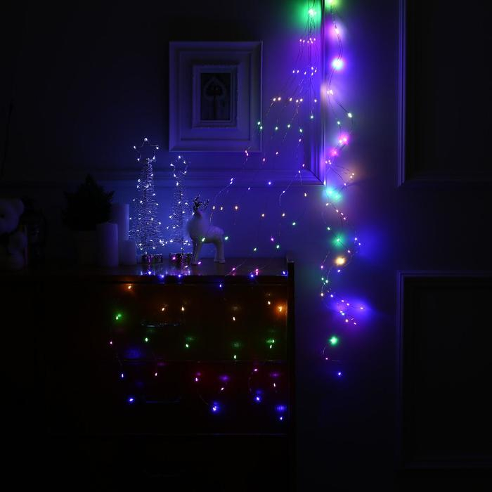 Гирлянда «Конский хвост» 10 нитей по 2 м, IP20, серебристая нить, 200 LED, свечение мульти, 12 В Гирлянда «Конский хвост» 10 нитей по 2 м, IP20, серебристая нить, 200 LED, свечение мульти, 12 В