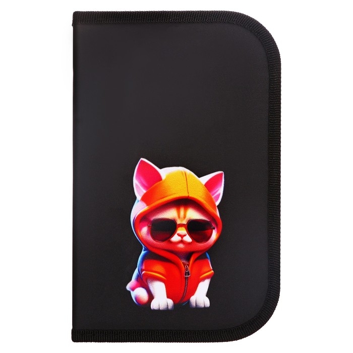 Пенал 1 секция, 130 х 210 х 40 мм, 2 откидные планки, тканевый, Calligrata TOP, Content Пенал 1 секция, 130 х 210 х 40 мм, 2 откидные планки, тканевый, Calligrata TOP, Content "Крутой кот"