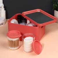 Набор органайзеров для хранения косметических принадлежностей &laquo;Eva&raquo;, 22,8 &times; 15,9 &times; 13,8 см, с зеркалом, цвет розовый