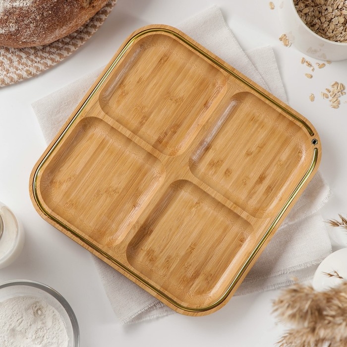 Менажница Доляна &laquo;Цветение&raquo;, 4 секции, 24,5&times;24,5 см, бамбук