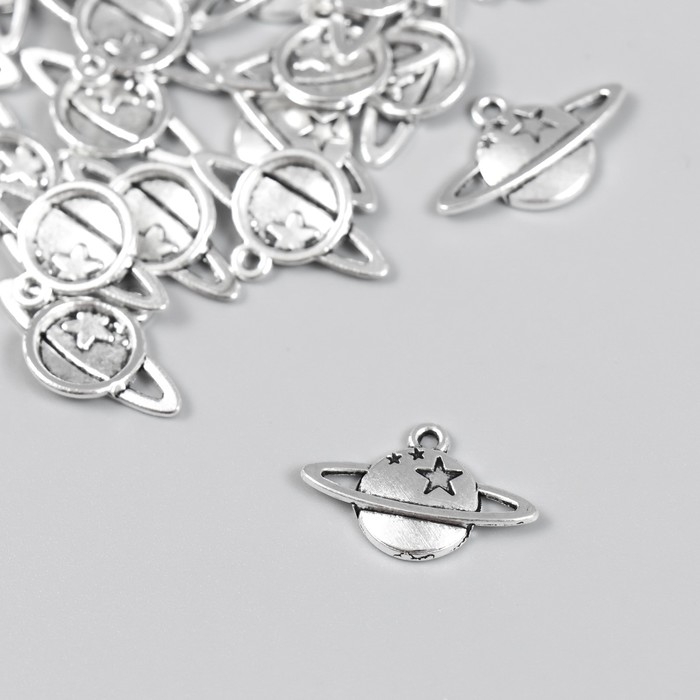 Декор для творчества металл Декор для творчества металл "Сатурн со звёздами" набор 20 шт серебро 2,1х1,3 см