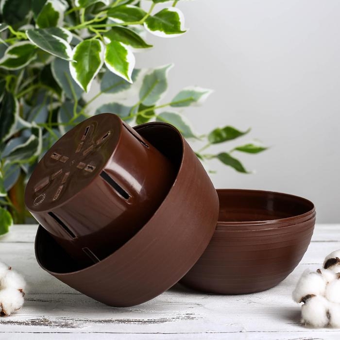 Горшок для цветов c поддоном &laquo;Япония&raquo;, 2 л, цвет тёмно-коричневый