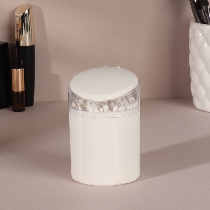 Органайзер для ватных палочек, с крышкой, с зеркалом, d = 6,8 &times; 9,8 см, белый/прозрачный