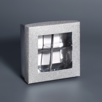 Коробка для 4 конфеты серебро глиттер, 8,5 х 8,5 х 4 см. Кондитерская упаковка Коробка для 4 конфеты серебро глиттер, 8,5 х 8,5 х 4 см. Кондитерская упаковка