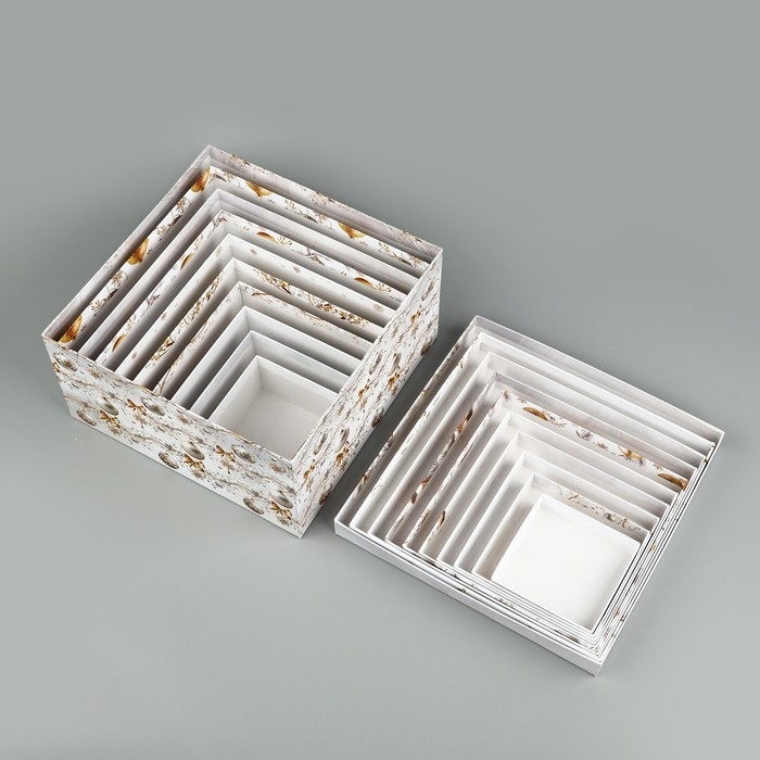 Набор подарочных коробок 10 в 1 &laquo;Белая роскошь&raquo;, 10.2 х 10.2 х 6&ndash;28.2 х 28.2 х 15 см, Новый год